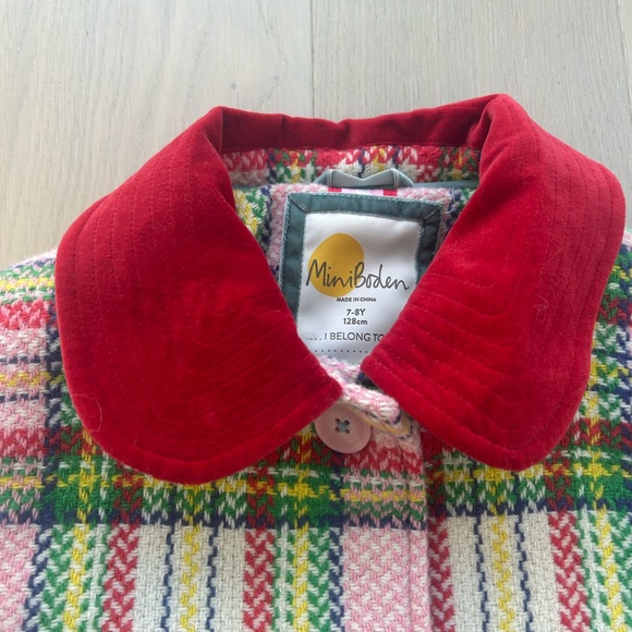 PERFECT CONDITION -Mini Boden Pink Plaid Pea Coat with Red and Green Accents - Picture 3 of 7
